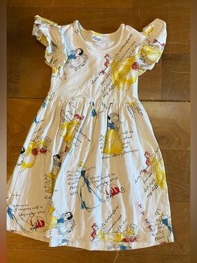 Girls' White Disney Princess Print Dress - Yellow Accent
